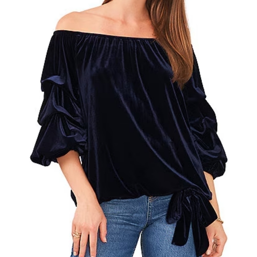 MSK Off-Shoulder Velvet Blouse in Navy